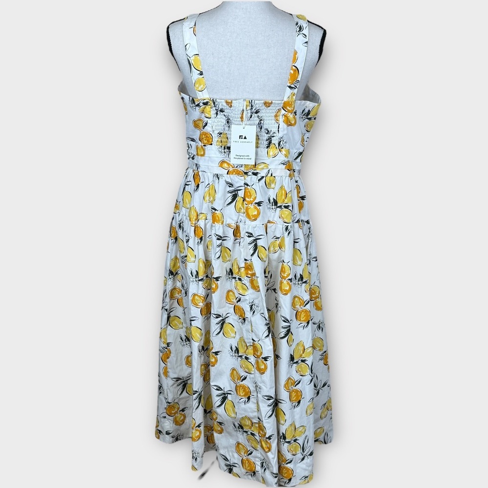 Free Assembly Lemon Print Midi Dress M Sleeveless Peek a Boo Front Smocked Back - Picture 3 of 11